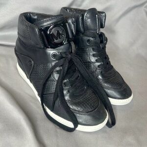 Michael Kors Wedge Mid Height Black Leather Sneakers Women’s Size 6.5
